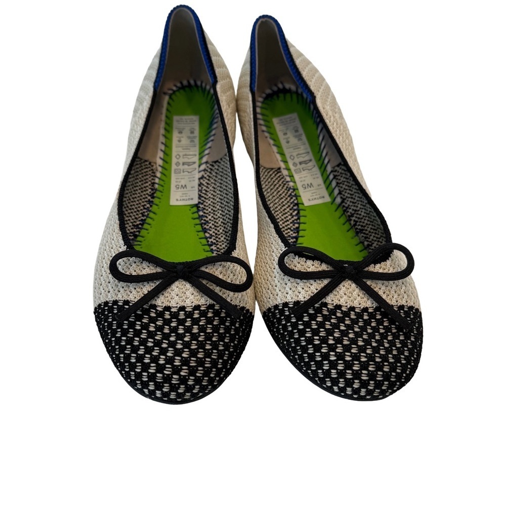 Rothy’s Ballet Flats Ivory & Black Round Toes Bow Sz 5  NEW